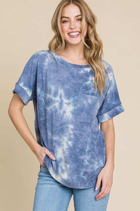 BOMBOM Tie-Dye Round Neck Short Sleeve T-Shirt - Trendsi - Flyclothing LLC