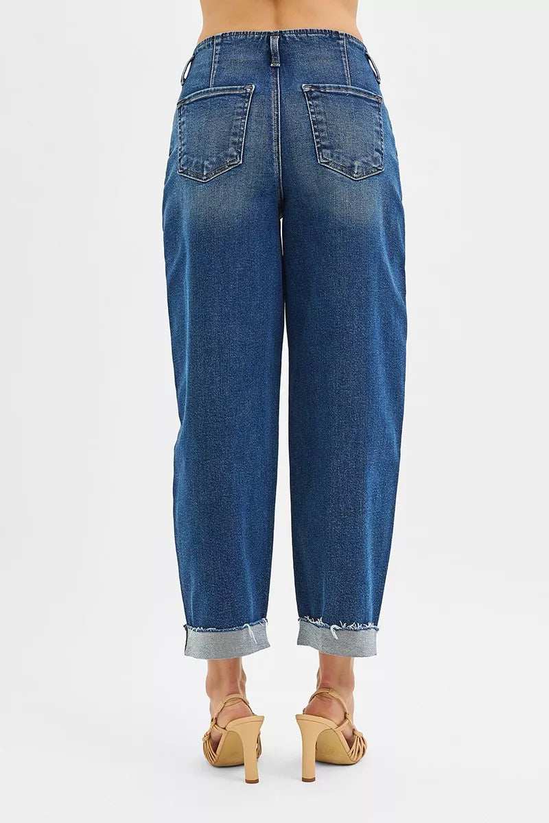 RISEN High Rise Fit Barrel Cuffed Jeans - Trendsi - Flyclothing LLC