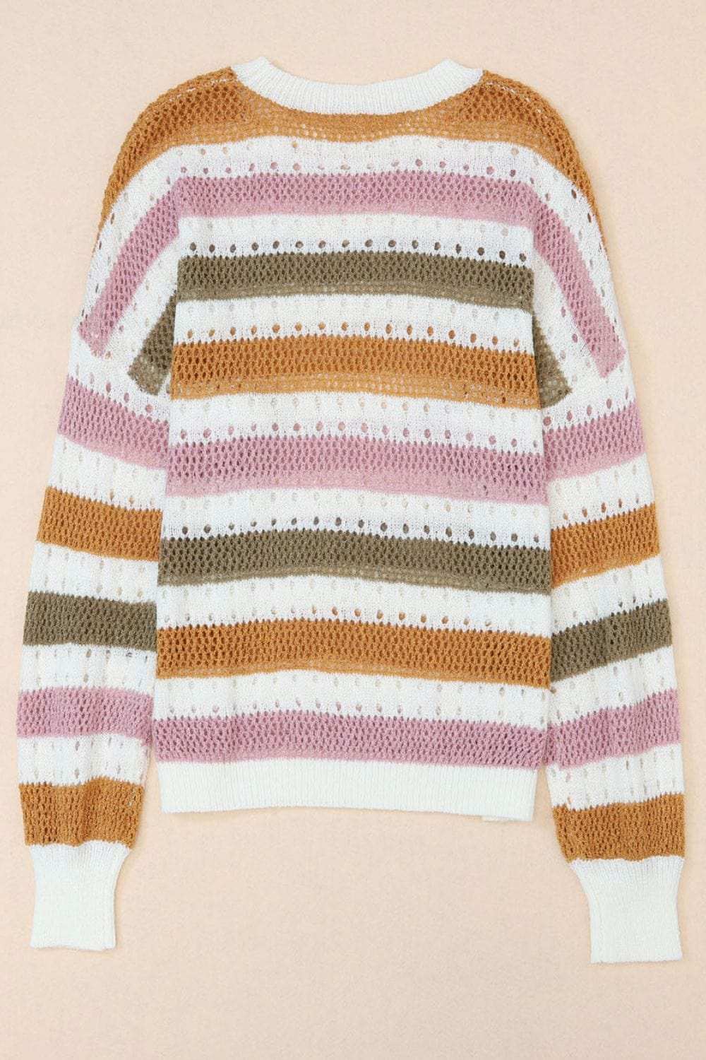 Striped Round Neck Hollowed Sweater - Trendsi - Flyclothing LLC