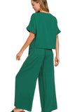 Zenana Round Neck T-Shirt and Wide Leg Pants Set - Trendsi - Flyclothing LLC