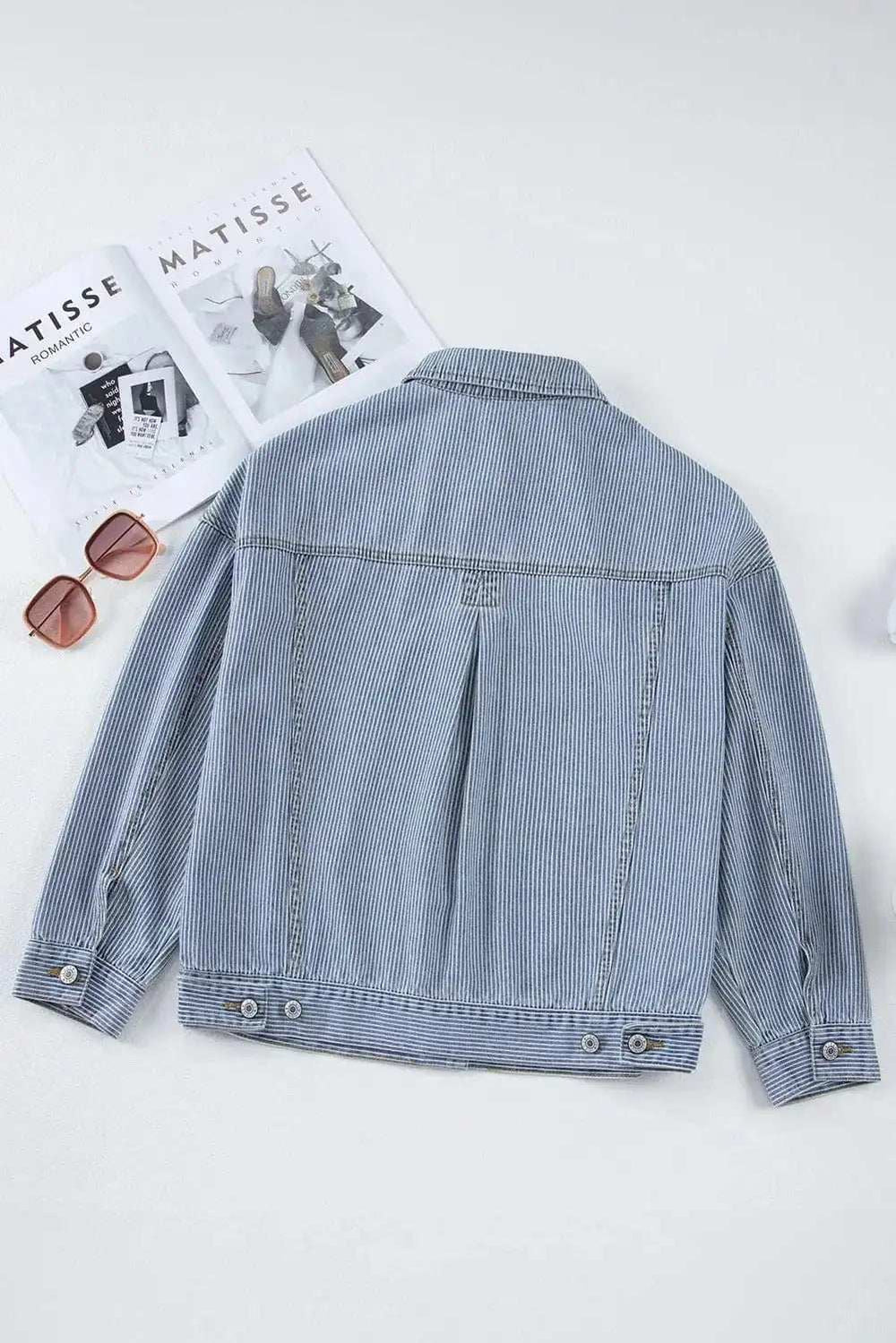 Striped Button Up Long Sleeve Denim Jacket - Trendsi - Flyclothing LLC