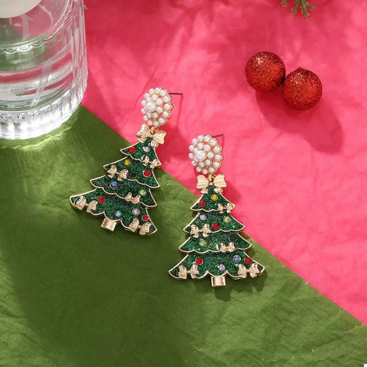 Christmas Tree Bow Earrings - Trendsi - Flyclothing LLC