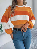 Color Block Round Neck Cropped Sweater - Trendsi - Flyclothing LLC
