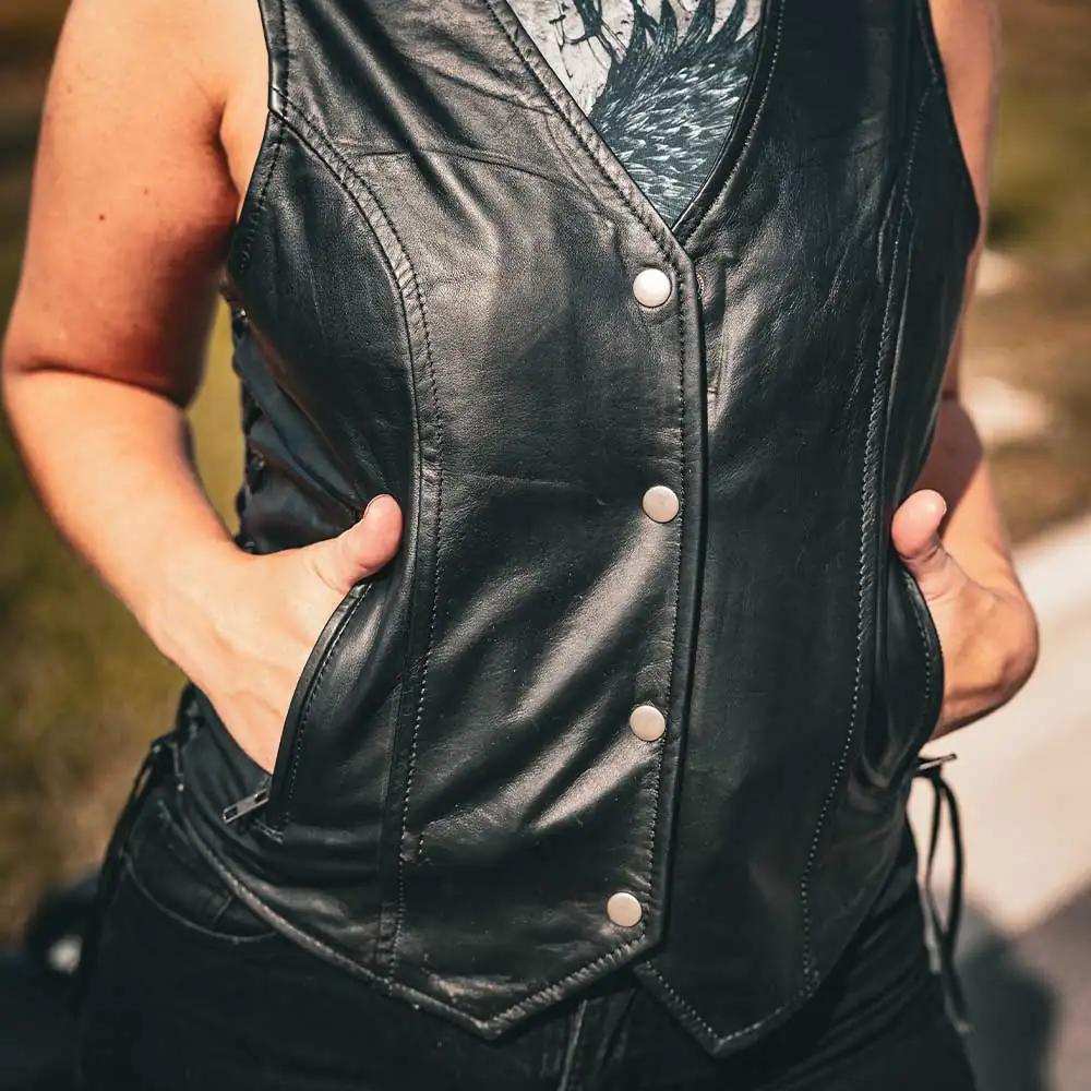 Beth - Ladies Premium Leather Vest - Unik Just for Bikers - Flyclothing LLC