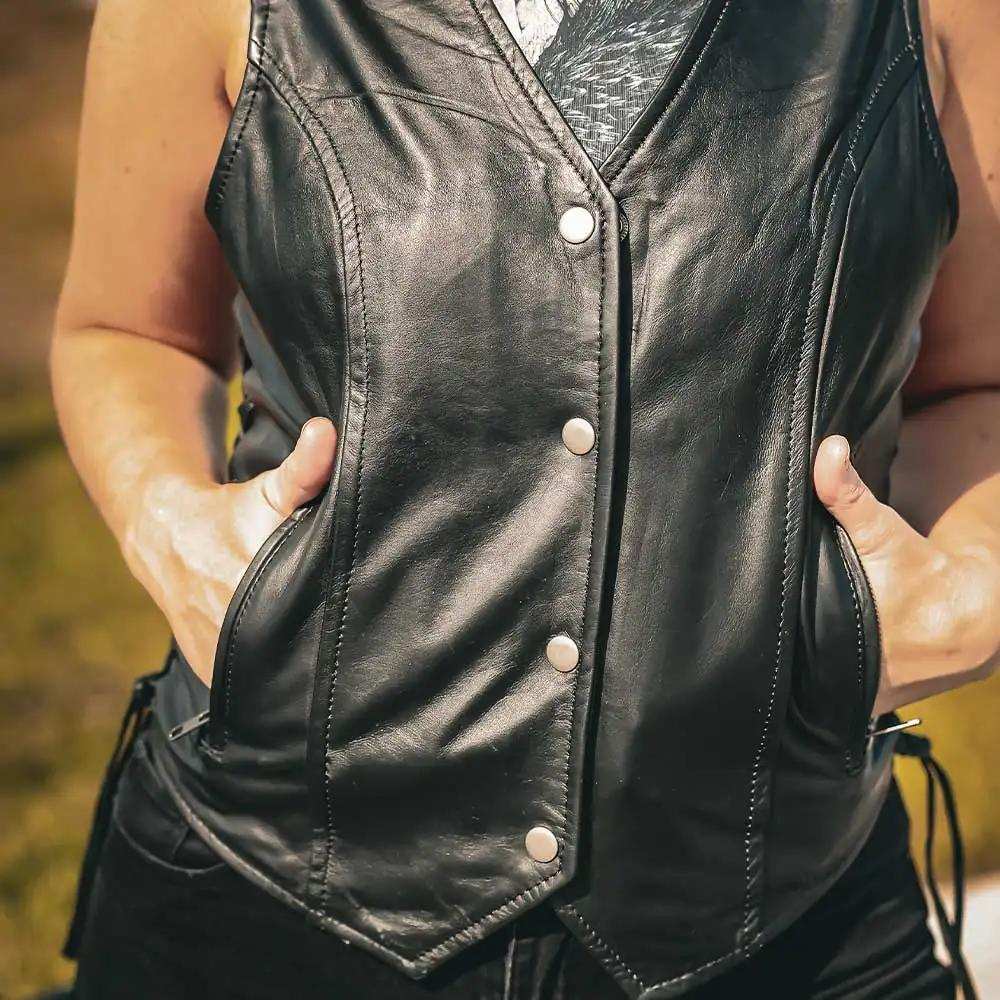 Beth - Ladies Premium Leather Vest - Unik Just for Bikers - Flyclothing LLC