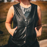 Beth - Ladies Premium Leather Vest - Unik Just for Bikers - Flyclothing LLC