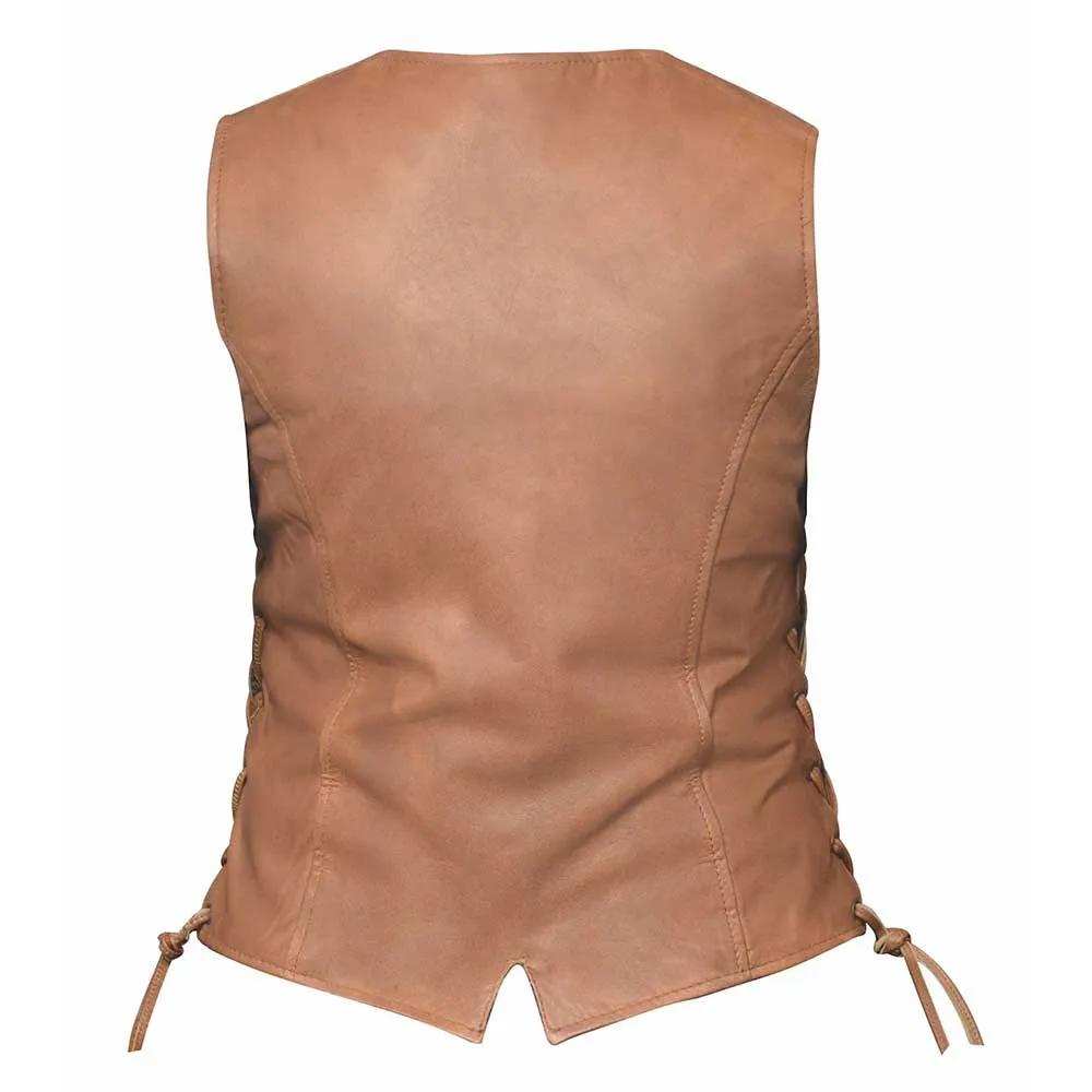Leah - Ladies Brown Leather Vest - Unik Just for Bikers - Flyclothing LLC