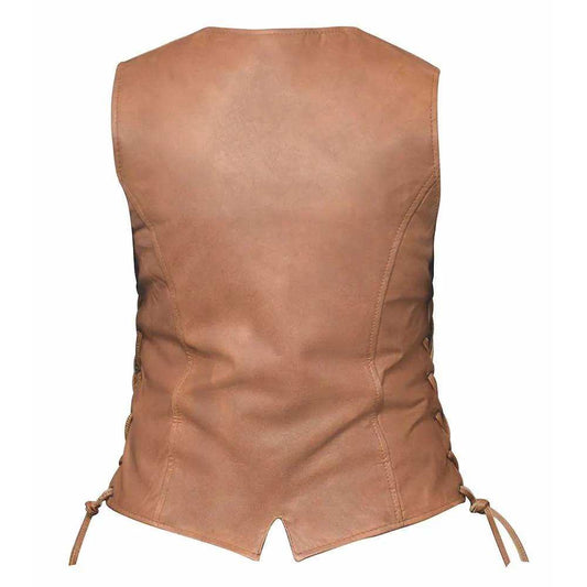 Leah - Ladies Brown Leather Vest - Unik Just for Bikers - Flyclothing LLC