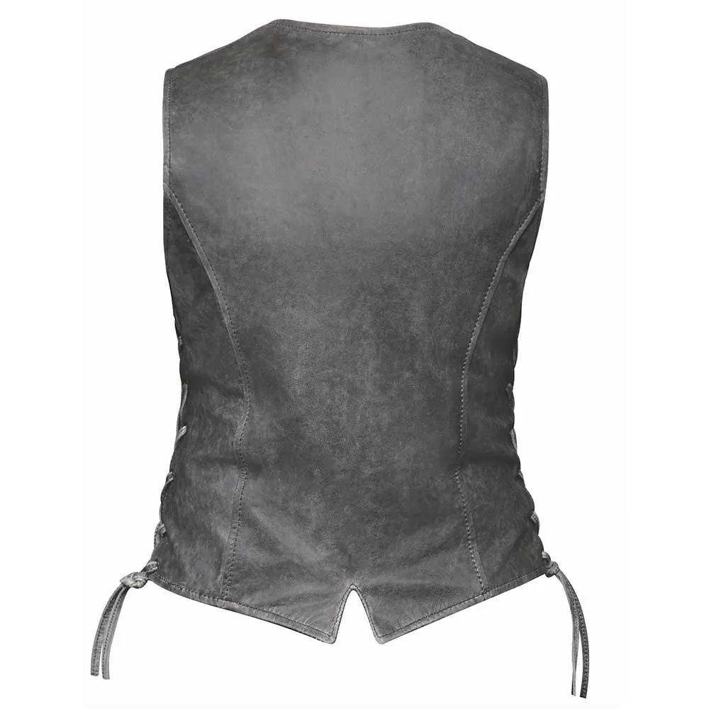 Bessie - Ladies Gray Leather Vest - Unik Just for Bikers - Flyclothing LLC