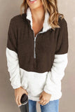Color Block Half Zip Long Sleeve Fuzzy Sweatshirt - Trendsi - Flyclothing LLC
