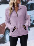 Half Zip Long Sleeve Furry Sweatshirt - Trendsi - Flyclothing LLC