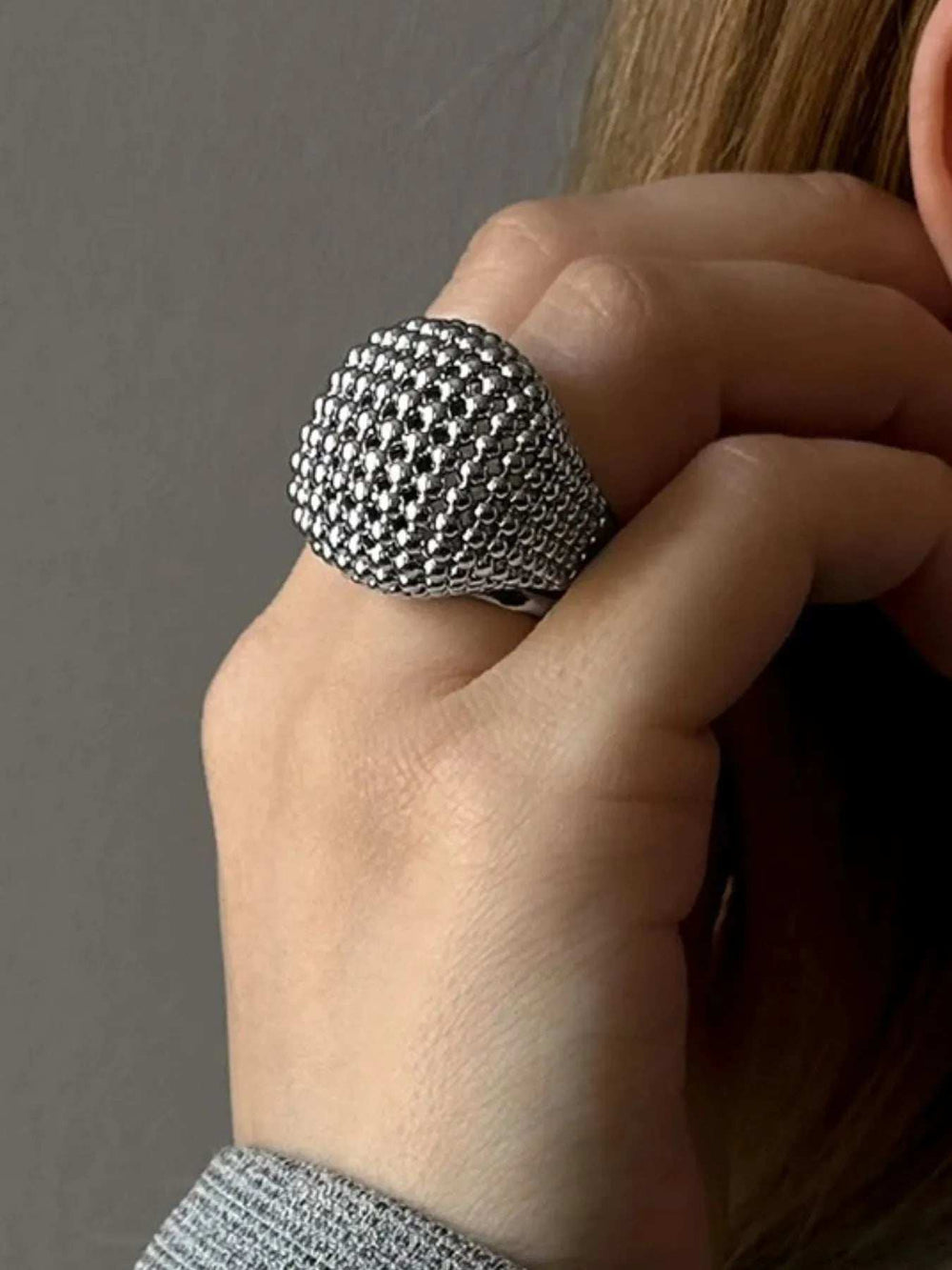 Stainless Steel Textured Dome Ring - Trendsi - Flyclothing LLC