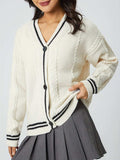 Star Embroidered V-Neck Long Sleeve Cardigan - Trendsi - Flyclothing LLC