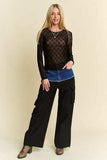 Davi & Dani Bow Mesh Round Neck Long Sleeve Top - Trendsi - Flyclothing LLC
