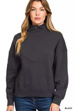 Zenana Fleece High Neck Half Zip Sweatshirt - Trendsi - Flyclothing LLC