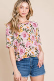 BOMBOM Floral Round Neck T-Shirt - Trendsi - Flyclothing LLC