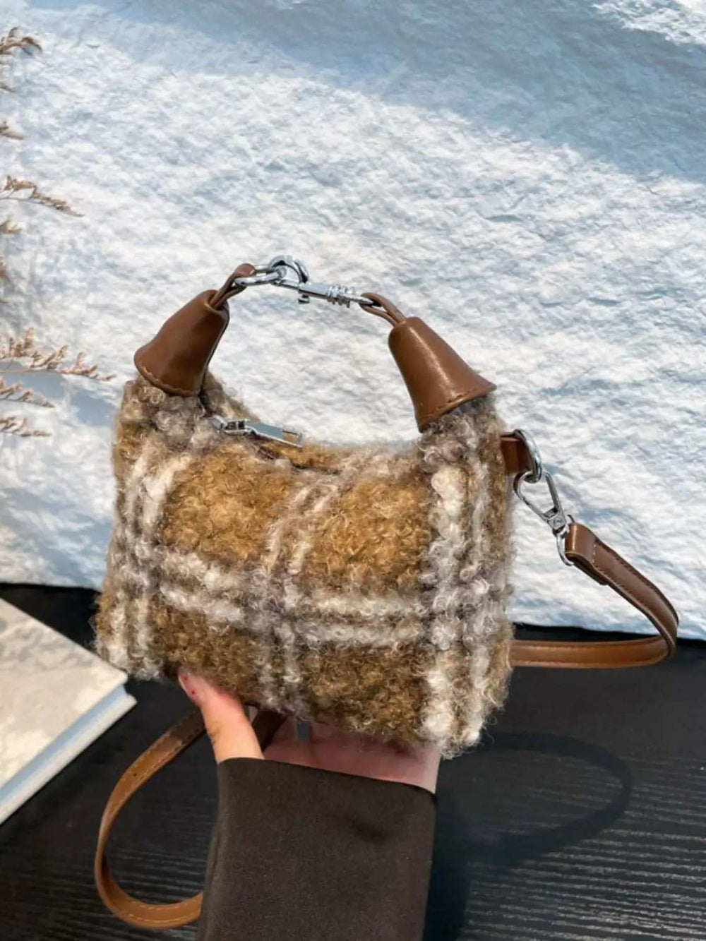 Fuzzy Polyester Mini Handbag with Zipper - Trendsi - Flyclothing LLC