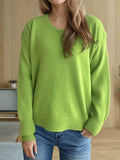 V-Neck Dropped Shoulder Long Sleeve Sweater - Trendsi - Flyclothing LLC