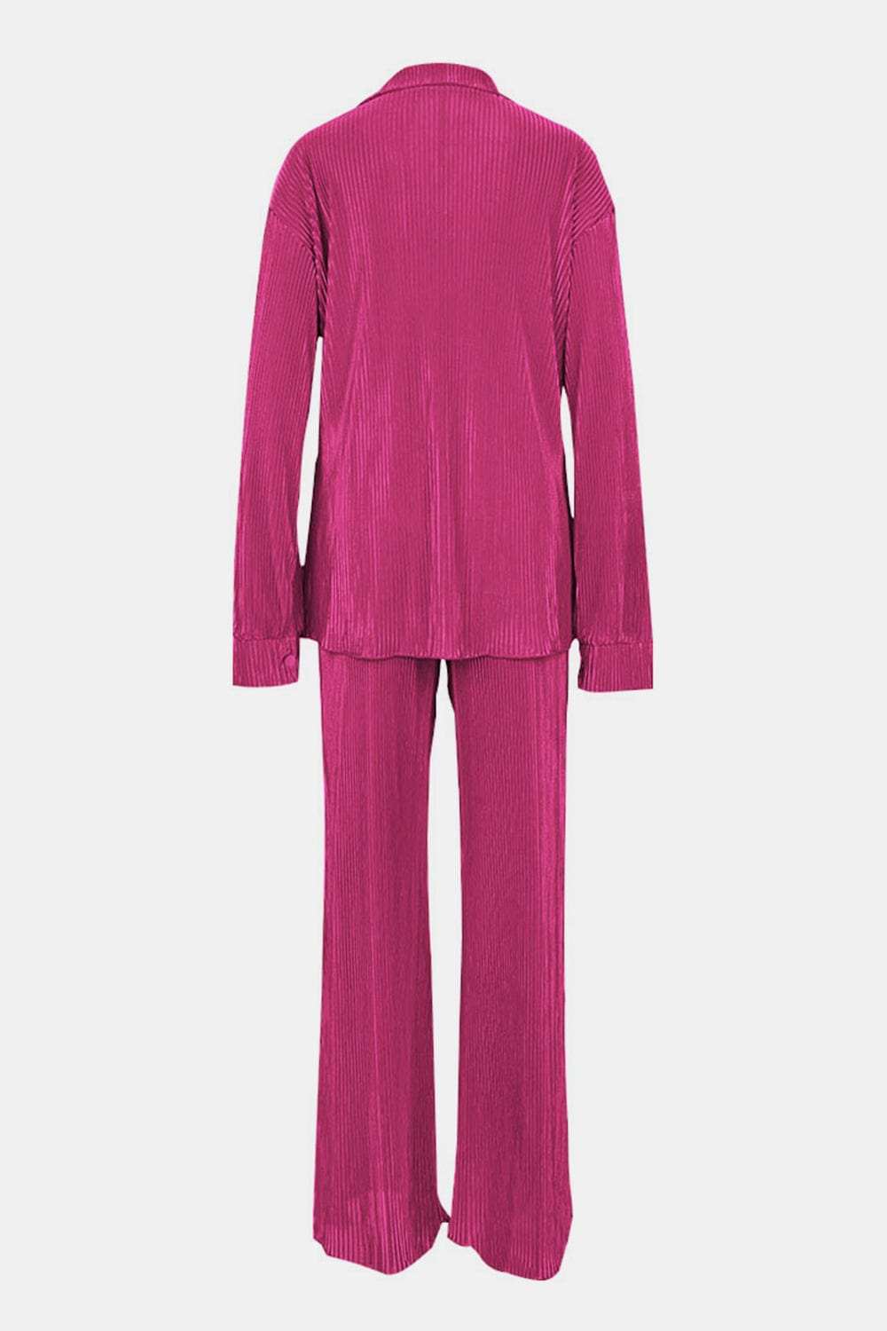 Textured Button Up Collared Neck Top and Pants Set - Trendsi - Flyclothing LLC