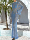 Openwork Backless Flare Sleeve Cover-Up Dress - Trendsi - Flyclothing LLC