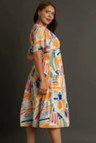 Umgee Full Size Abstract Print Flutter Sleeve Frill Tiered Midi Dress Plus Size - Trendsi - Flyclothing LLC