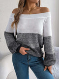 Color Block Off-Shoulder Long Sleeve Sweater - Trendsi - Flyclothing LLC