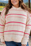 Plus Size Confetti Striped Round Neck Sweater - Trendsi - Flyclothing LLC