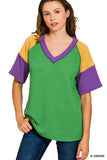 Zenana Mardi Gras Raised Rib Color Block Top - Trendsi - Flyclothing LLC