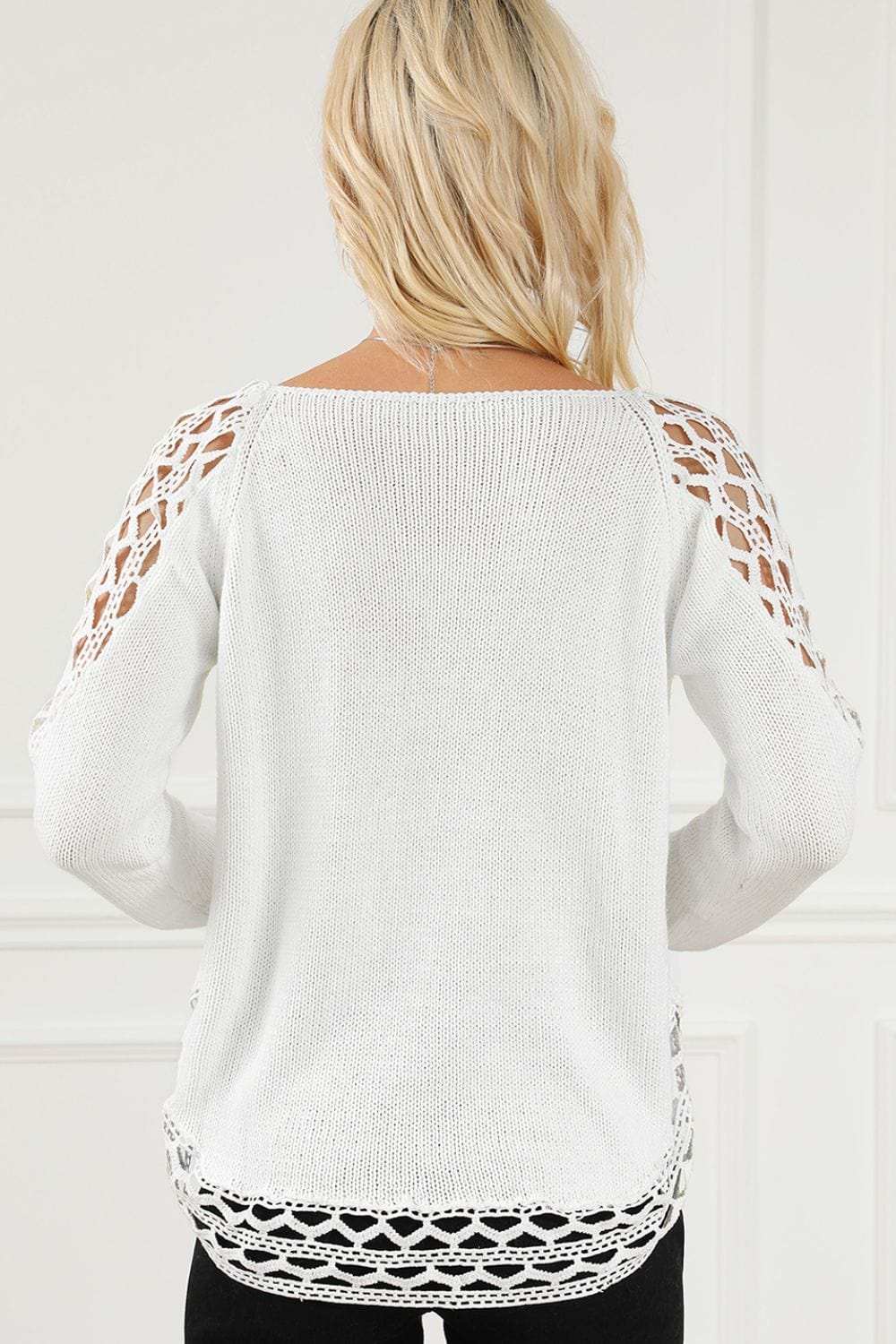 Scoop Neck Hollow Out Sweater - Trendsi - Flyclothing LLC