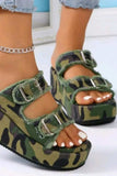 Raw Hem Wedge Buckle Sandals - Trendsi - Flyclothing LLC