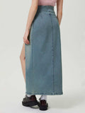 Slit Denim Skirt with Zip - Trendsi - Flyclothing LLC