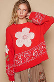 POL Flower Lace Patch Long Sleeve Sweater - Trendsi - Flyclothing LLC