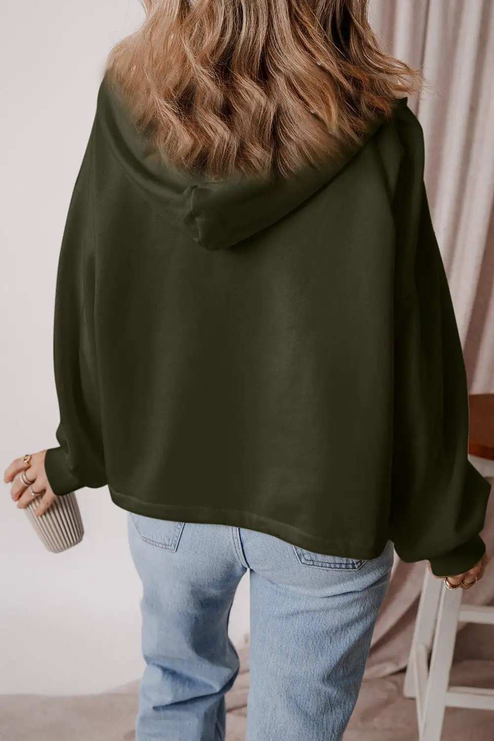 Pocketed Half Zip Dropped Shoulder Hoodie - Trendsi - Flyclothing LLC