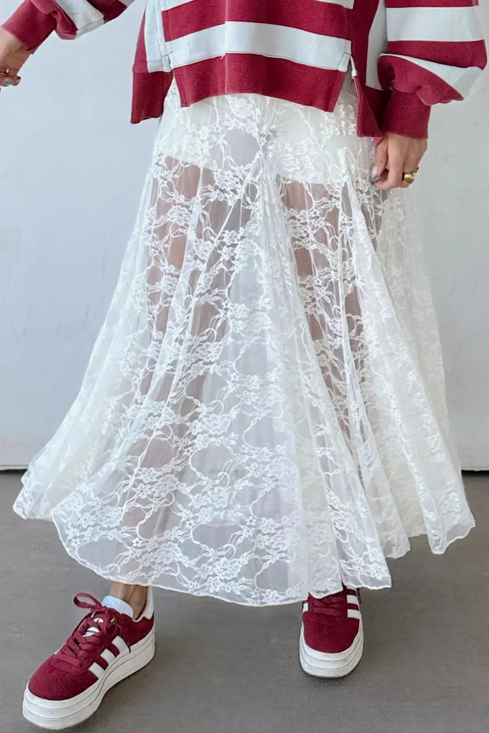 Sheer Floral Lace Flowy Maxi Skirt - Trendsi - Flyclothing LLC