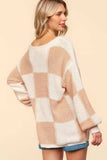 Haptics Full Size Checkered Round Neck Drop Shoulder Sweater - Trendsi - Flyclothing LLC