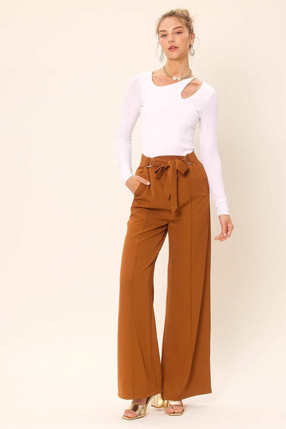 Idem Ditto Front Cut Out Long Sleeve Knit Top - Trendsi - Flyclothing LLC