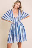 Cotton Bleu by Nu Lab Tied Striped Plunge Half Sleeve Cover-Up - Trendsi - Flyclothing LLC