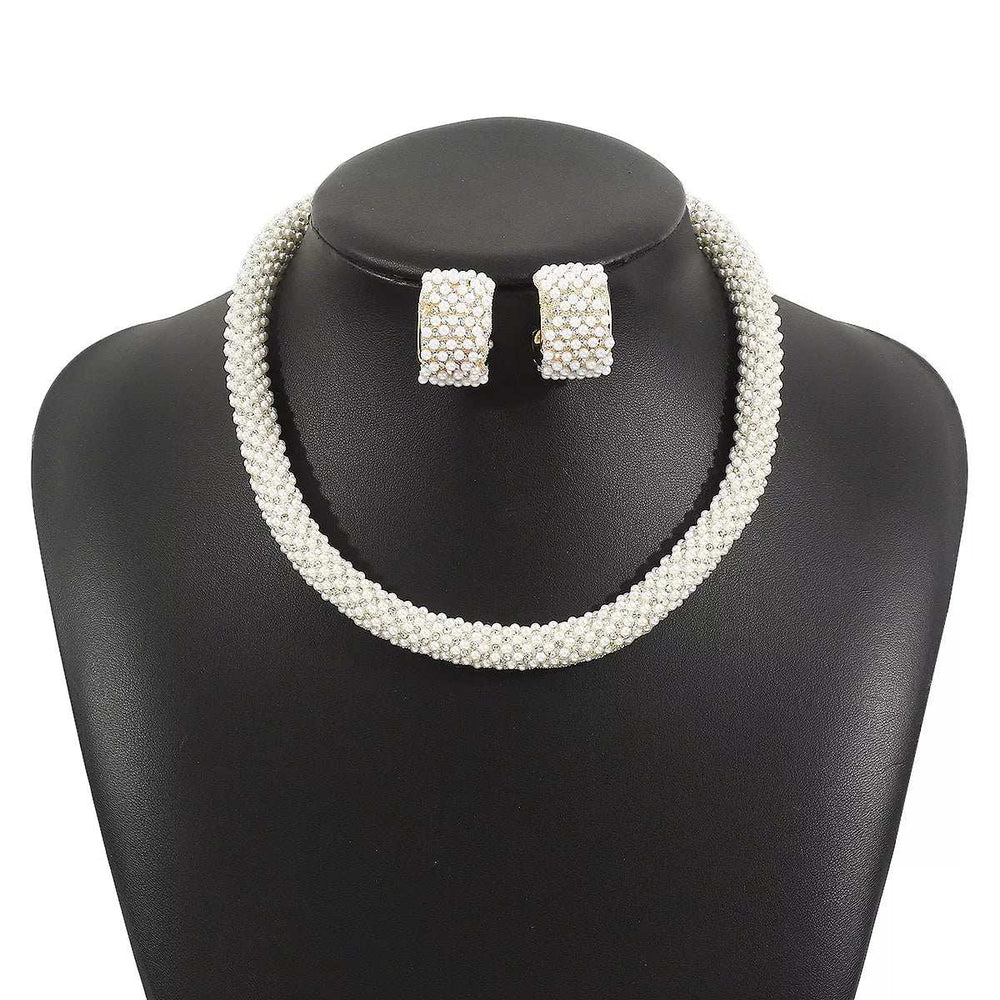 Pearl Embellished Earrings and Necklace Jewelry Set - Trendsi - Flyclothing LLC