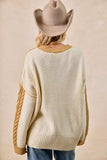 BiBi Cable Knit With Hacci Combo Sweater With Uneven Hem Detail - Trendsi - Flyclothing LLC