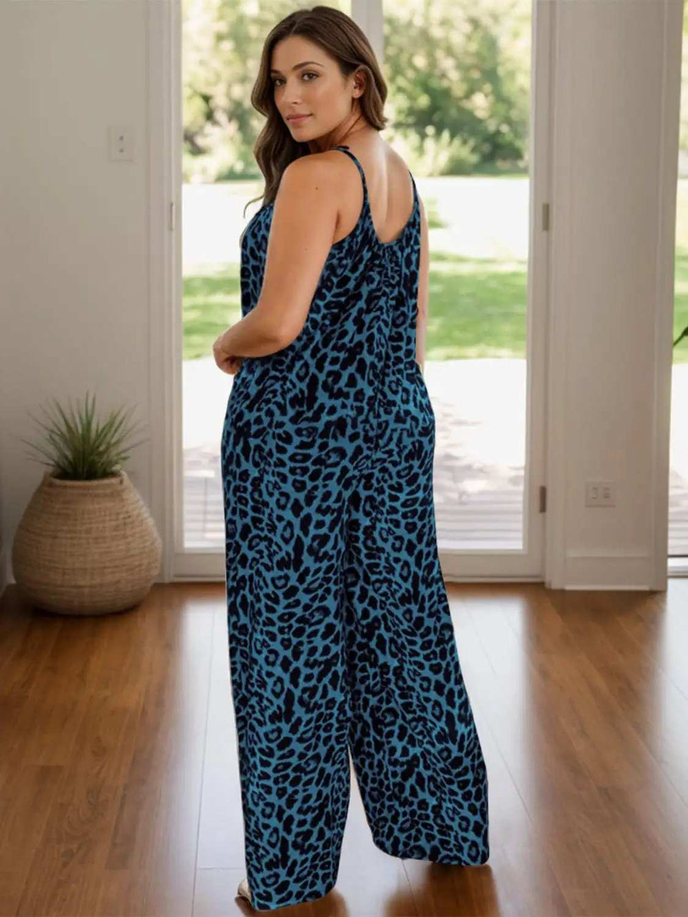 Full Size Leopard Scoop Neck Wide Leg Jumpsuit - Trendsi - Flyclothing LLC