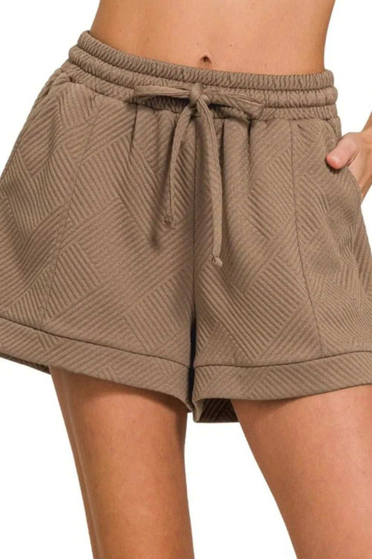 Zenana Textured Knit Jacquard Drawstring Shorts - Trendsi - Flyclothing LLC