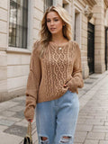 Round Neck Dropped Shoulder Long Sleeve Sweater - Trendsi - Flyclothing LLC
