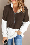 Color Block Half Zip Long Sleeve Fuzzy Sweatshirt - Trendsi - Flyclothing LLC