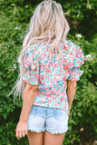Printed Notched Short Sleeve Blouse - Trendsi - Flyclothing LLC