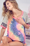 BiBi Tie Dye French Terry Top With Stripe Raglan - Trendsi - Flyclothing LLC