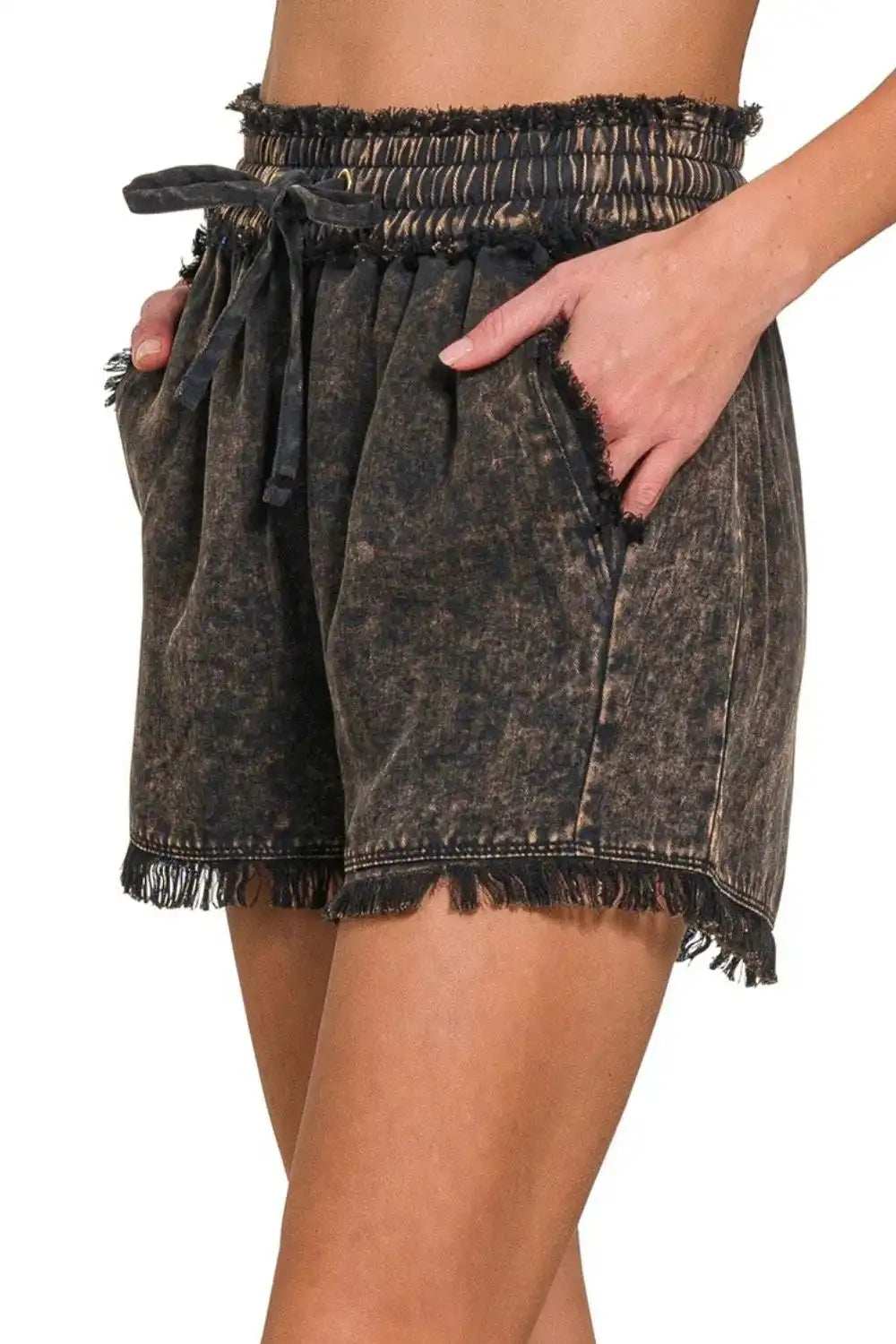 Zenana Mineral Frayed Hem Washed Shorts - Trendsi - Flyclothing LLC