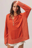 BiBi French Terry Knit Side Block Buttoned Henley Top - Trendsi - Flyclothing LLC