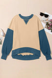 Contrast Round Neck Long Sleeve Sweatshirt - Trendsi - Flyclothing LLC