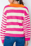 Contrast Stripes Johnny Collar Long Sleeve Sweater - Trendsi - Flyclothing LLC
