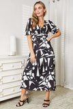 Printed Surplice Balloon Sleeve Dress - Trendsi - Flyclothing LLC
